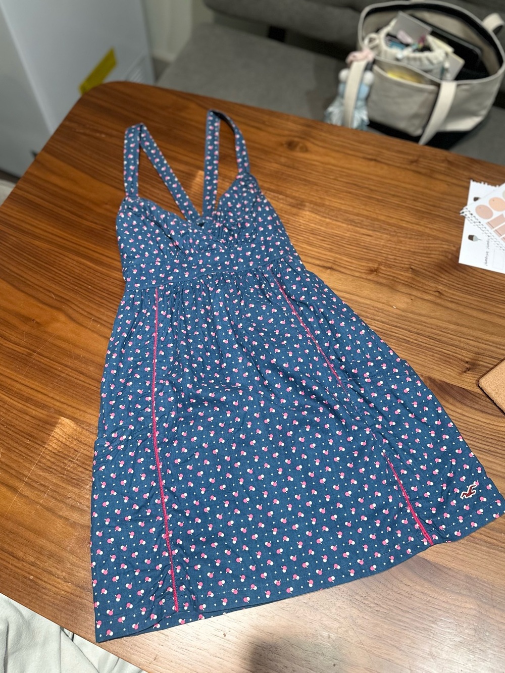 Vintage Hollister mini dress cross back y2k 2000s dot pattern size small